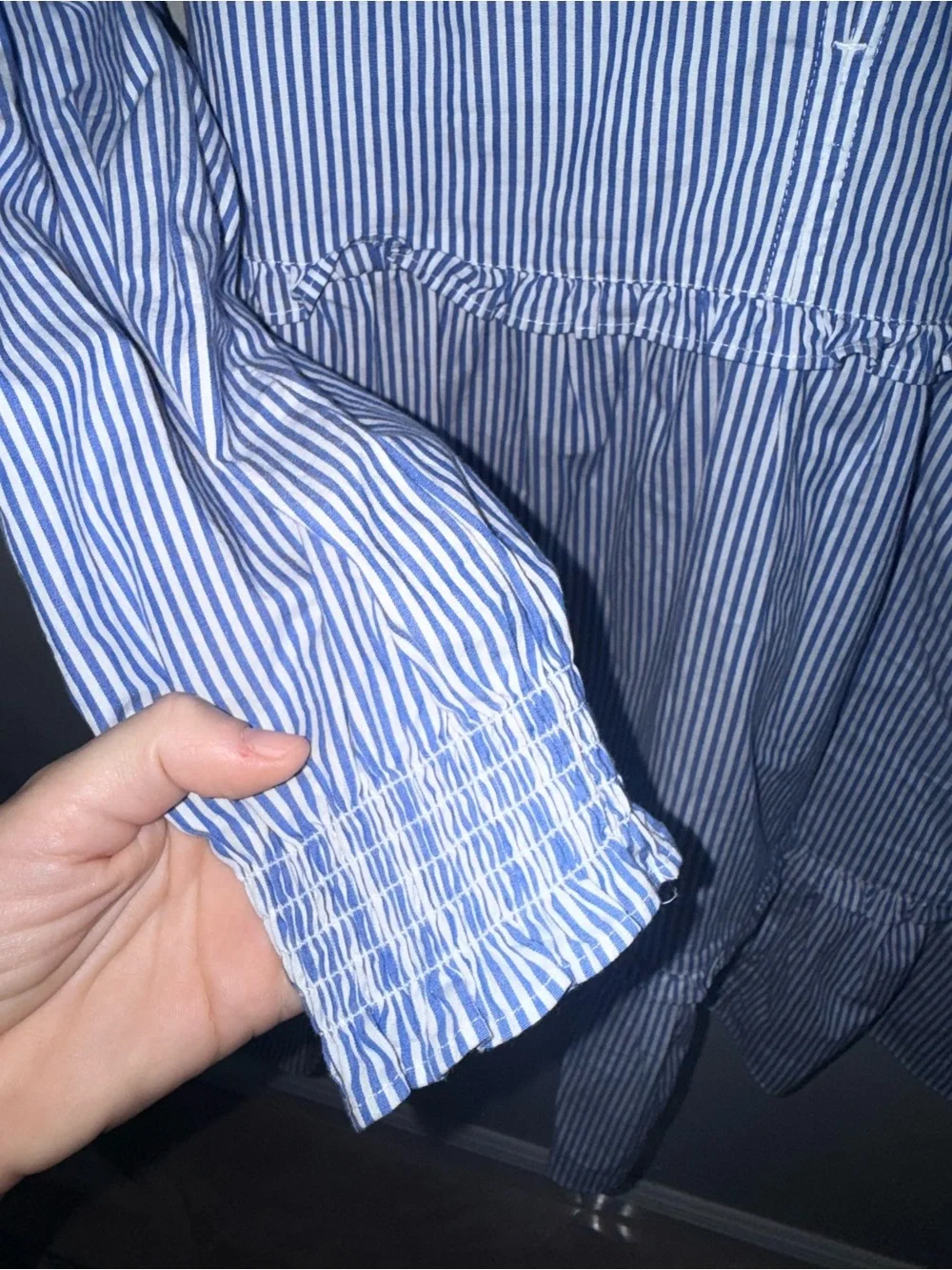 J. Crew Striped Mini Dress with ruffle trim white and blue size 8